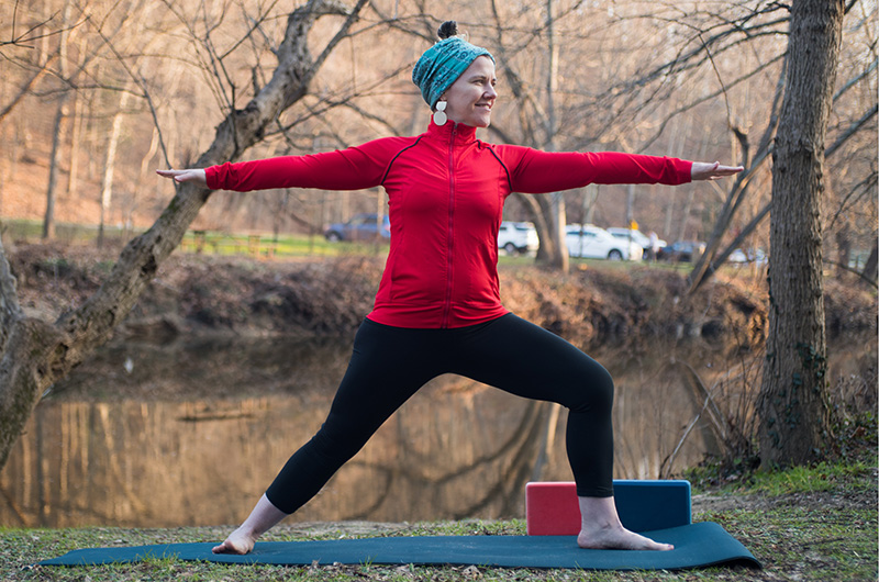 Warrior 2 yoga pose for neck pain